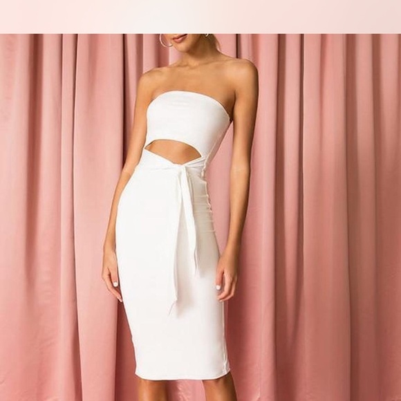 Revolve Superdown Strapless White Cutout Midi Dress - Picture 1 of 6